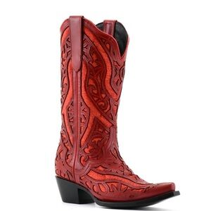 NEW JB DILLON RESERVE Darling Red Glitter Inlay Leather Snip Toe Boot GIFTABLE-8